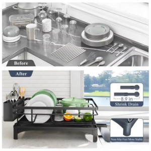 304 Stainless Steel Single Tier Dish Drainer Rack-Heavy-DutySpace-Saving Kitchen Accessories with Utensil Holder&Drain Tray - Image 3