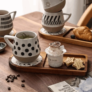 Vintage Black and White Polka Dot Ceramic Coffee Cup Home Art Irregular Mug Dessert Drink Cup Gift Office Mug Home Decoration - Image 4