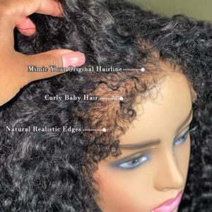 Short Bob Kinky Curly Human Hair Frontal Wig 4C Edges Lace Front Wigs Transparent 4x4 Closure Human Hair Wig Natural Hairline - Image 3