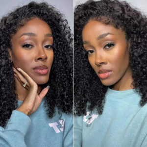 Short Bob Kinky Curly Human Hair Frontal Wig 4C Edges Lace Front Wigs Transparent 4x4 Closure Human Hair Wig Natural Hairline - Image 2