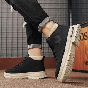 Men's Mid Top Boots Casual Shoes Classic Ankle Boots High Top Office Trendy Breathable Multifunctional Motorcycle Black Shoes - Image 3