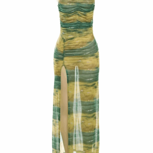 Weird Puss Gradient Backless Dress Women Halter See Through Ruched Summer Trend Split Long Bodycon Coquette Bandage Vestidos - Image 2