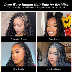 2 Bundles Human Braiding Hair for Boho Braids, 14Inch 100G 10A Brazilian Virgin Deep Wave Bulk Human Hair for Braiding - Image 3