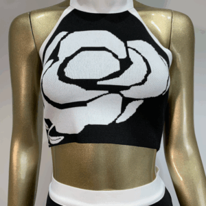 Women Summer Sexy Backless Halter Rose Jacquard Black Two Pieces Skirt Bandage Set 2024 Celebrity Designer Fashion Women's Set - Image 4