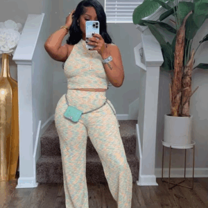 2 Piece Sets Womens Outfits Elegant Stretchy Knitted Summer Suit Sexy Sleeveless Top and Pant Suit Wholesale Dropshipping - Image 3