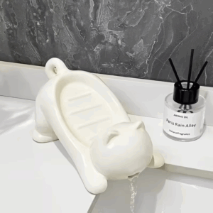 Kawaii White Cat Soap Drain Rack Kitchen Sponge Storage Rack Bathroom Soap Holder Non-slip Container Cute Home Organizer - Image 6
