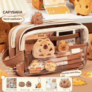Cute Capybara Pencil Case School Supplies Clear Aesthetic Pencil Pouch with Cute Capybara Pins and Plush Stickers and Memo Pad - Image 7