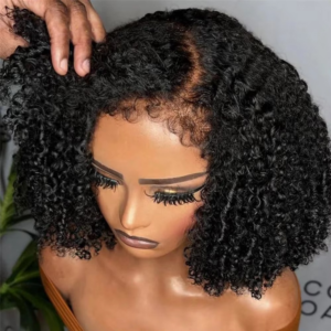 Short Bob Kinky Curly Human Hair Frontal Wig 4C Edges Lace Front Wigs Transparent 4x4 Closure Human Hair Wig Natural Hairline - Image 6