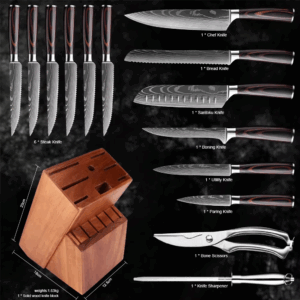 Professional chef knife 15-piece Japanese Kitchen Knife Set Ultra Sharp for Very Fast Cutting With holder Scissor Sharpening Rod - Image 4