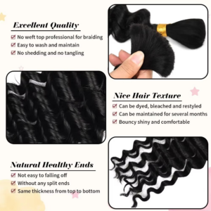 2 Bundles Human Braiding Hair for Boho Braids, 14Inch 100G 10A Brazilian Virgin Deep Wave Bulk Human Hair for Braiding - Image 5