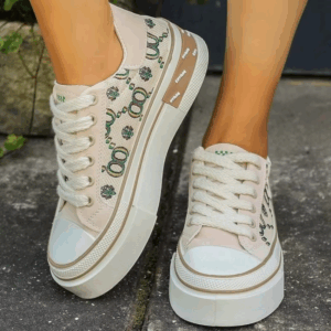 2024 Fashion Women Printed Canvas Shoes Casual Female Anti-Slip Vulcanize Platform Sneakers Ladies Spring Platform Walking Flats - Image 2
