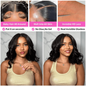 Brazilian Body Wave Short Bob Wig 13x4 Lace Frontal Human Hair Wigs 200% Density 4x4 Lace Closure Wig Natural Body Wave Bob Wigs - Image 2