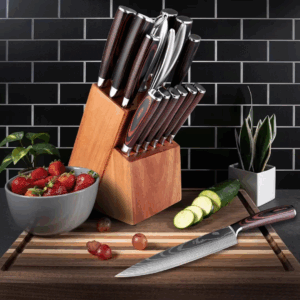 Professional chef knife 15-piece Japanese Kitchen Knife Set Ultra Sharp for Very Fast Cutting With holder Scissor Sharpening Rod - Image 6