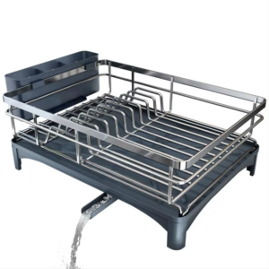 304 Stainless Steel Single Tier Dish Drainer Rack-Heavy-DutySpace-Saving Kitchen Accessories with Utensil Holder&Drain Tray - Image 2
