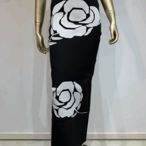 Women Summer Sexy Backless Halter Rose Jacquard Black Two Pieces Skirt Bandage Set 2024 Celebrity Designer Fashion Women's Set - Image 3