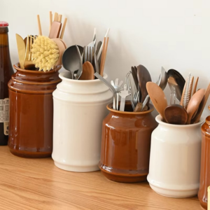 Kitchen Utensil Holder, Ceramic Cooking Utensil Holder for Counter Top, Storage Organizer for Spatula Spoon and Fork Storage Jar - Image 5
