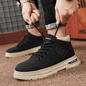 Men's Mid Top Boots Casual Shoes Classic Ankle Boots High Top Office Trendy Breathable Multifunctional Motorcycle Black Shoes - Image 5