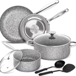 8 Piece Stone Cookware Set Pots and Pans Set Set with Super Nonstick Results, Stone Pots and Pans Wok Pan - Image 2