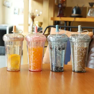 Kawaii Bubble Tea Water Bottle Plastic Cup With Straw Insulated Drinkware Tea Juice Girl Sparkling Bottles For School BPA Free - Image 3