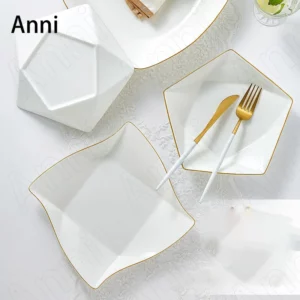 Creativity Irregular Ceramic Plate Nordic Golden Stroke Steak Pasta Dinner Plates Restaurant Serving Tray Wedding Decoration - Image 2