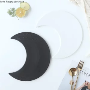Black White Moon Shape Ceramic Plate Dinner Plates Irregular Sushi Dish Pastry Dessert Decorative Plate Restaurant Tableware - Image 2