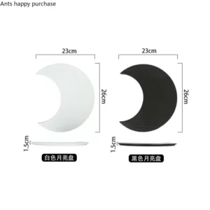 Black White Moon Shape Ceramic Plate Dinner Plates Irregular Sushi Dish Pastry Dessert Decorative Plate Restaurant Tableware - Image 6