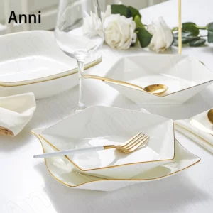 Creativity Irregular Ceramic Plate Nordic Golden Stroke Steak Pasta Dinner Plates Restaurant Serving Tray Wedding Decoration - Image 3