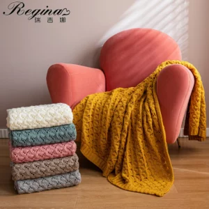 REGINA Summer Rhombus Plaid Throw Blanket Fashion Comfortable Home Decor Sofa Throws Hollow-out Breathable Chunky Knit Blankets - Image 2