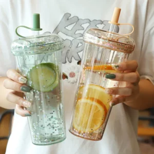 Kawaii Bubble Tea Water Bottle Plastic Cup With Straw Insulated Drinkware Tea Juice Girl Sparkling Bottles For School BPA Free - Image 4