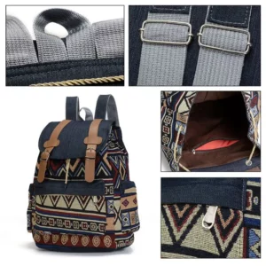 High Quality Women Canvas Vintage Backpack Ethnic Backpacks Bohemian Backpack Schoolbag - Image 6