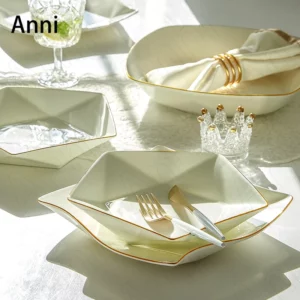 Creativity Irregular Ceramic Plate Nordic Golden Stroke Steak Pasta Dinner Plates Restaurant Serving Tray Wedding Decoration - Image 4