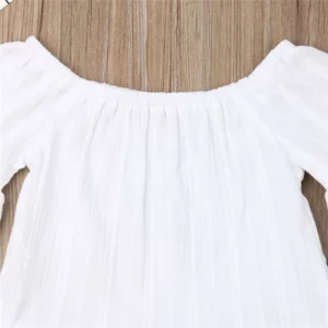 1-6Years Kids Baby Girls Clothes Set Off Shoulder White Lace Tops Shirt Pearl Denim Long Pants Jeans Toddler Set Girls Outfits - Image 3