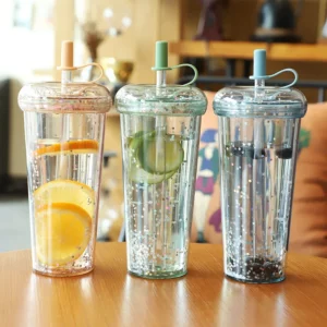Kawaii Bubble Tea Water Bottle Plastic Cup With Straw Insulated Drinkware Tea Juice Girl Sparkling Bottles For School BPA Free - Image 2