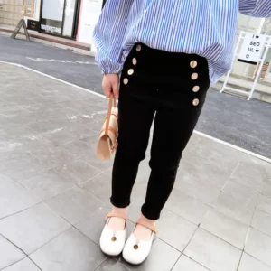 100-150 Cm Spring Autumn Girls Fashion Tight Pant with Buttons Baby Kids Children Trousers - Image 3