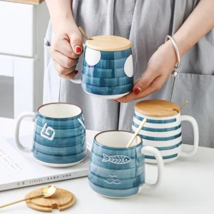 500ml Ceramic Mug With Spoon Japanese Hand Painted Style Breakfast Cups Office Home Teacup Water Cup Drinkware Gifts - Image 3