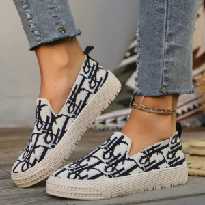 Graffiti Loafers Women's 2025 Spring Knitted Deep Mouth Fashion Easiest for Match Casual Plaid Breathable Sneakers Shoes - Image 3