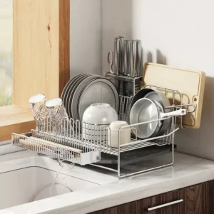 Kitchen Counter Drainage Rack with Drainboard 304 Stainless Steel Dish Drying Rack Bowl Chopsticks Plates Kitchen Utensil Holder - Image 3