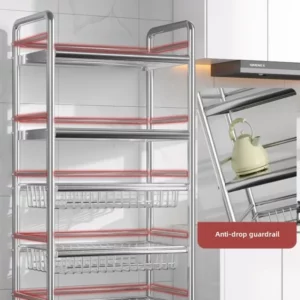 Stainless Steel Kitchen Vegetable Basket Multifunctional Storage Trolley Fruit Movable Rolling Cart Microwave Oven Organize Rack - Image 6