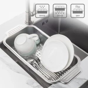 304 Stainless Steel Kitchen Sink Drain Basket Retractable Drain Rack Dish Washing Basin Chopsticks Dish Storage Shelf - Image 2