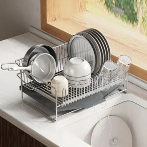 Kitchen Counter Drainage Rack with Drainboard 304 Stainless Steel Dish Drying Rack Bowl Chopsticks Plates Kitchen Utensil Holder - Image 4