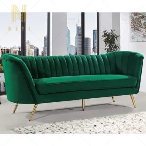 Green Contemporary Velvet Upholstered Luxury Hotel Sofa With Stainless Steel Legs - Image 2