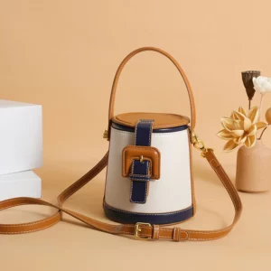 New Fashion Design Box Shape Cross Body Bag Female Short Handle Bag Cowhide Leather Women Small Shoulder Bag Bucket Bag - Image 2