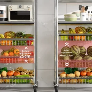 Stainless Steel Kitchen Vegetable Basket Multifunctional Storage Trolley Fruit Movable Rolling Cart Microwave Oven Organize Rack - Image 4