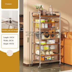 Mobile Kitchen Trolley Medieval Trolley Living Room Snack Storage Rack Home Kitchen Vegetable Wall Shelf Universal Pulley Cart - Image 2
