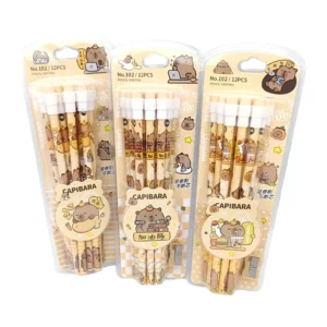 12pcs Cute Cartoon Capybara HB Pencils Stationery Set With Pencil Sharpener School Students Stationery Gift - Image 4