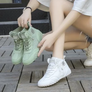 Women's Canvas Shoes 2024 New Fashion White High Top Casual Shoes Comfortable Flat bottom Lace Up Ladies Sneakers Tenis De Mujer - Image 1