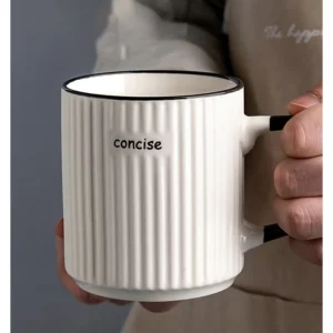 Nordic Ceramic Coffee Mugs Creative Stripe Water Cup Solid Color Convenient Handgrip Universal Milk Mugs Simple - Image 3