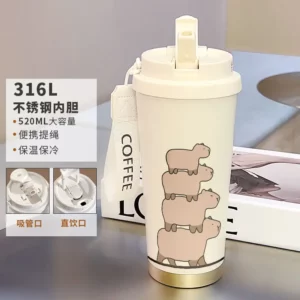 Large Capacity Capybara Kids School Students Drink Cup with Straw Stainless Steel Insulated capybara Water Bottle for Children - Image 4