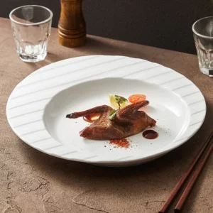 Ceramic line pattern pasta plate, premium light luxury plate, vegetable plate 2024 new hotel restaurant round medium plate - Image 4