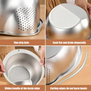Rice Washer 304 Stainless Steel Pasta Strainer Bowl Portable Vegetable Colander Kitchen Fruit Drain Bowl Rice Washing Basket - Image 6